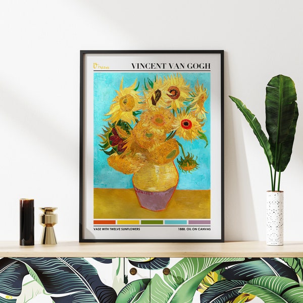 Vincent Van Gogh Poster: Vase With Twelve Flowers - Color Palette (Premium Giclée Art Print) Wall Art / Home Decor available Framed