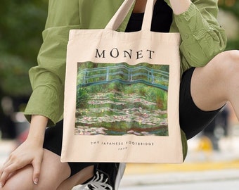 CLAUDE MONET - The Japanese Footbridge Tote Bag (100% Recycled Fabric / Organic Ring Spun Combed Cotton) Eco Friendly Canvas Handbag