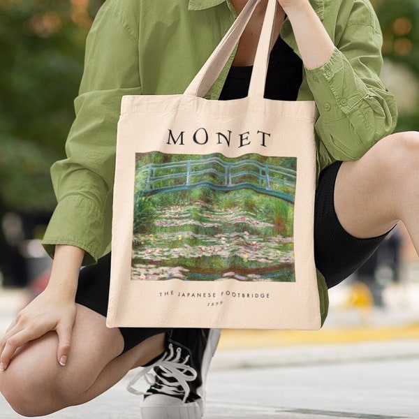 CLAUDE MONET - Sac fourre-tout The Japanese Footbridge (100 % tissu recyclé / coton biologique peigné et filé à l'anneau) Sac à main en toile écologique