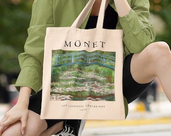 Claude Monet Tote Bag: The Japanese Footbridge (100% Recycled Fabric / Organic Cotton) Eco Friendly Canvas Handbag