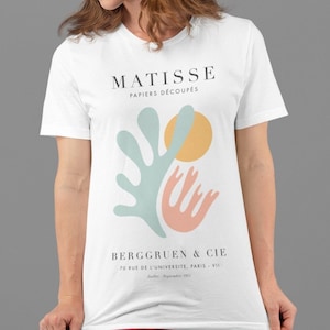 T-shirt Henri Matisse: manifesto della mostra Papier Découpé (100% cotone pettinato filato ad anello biologico) Opzioni di colore bianco classico / beige vintage