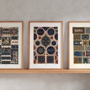 Set of 3 Arabic Pattern Prints by Albert Racinet (Giclée Art Prints from L&#39;ornement Polychrome) Boho Wall Art / Home Decor available Framed