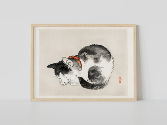 日本美術：眠り猫（プレミアムジクレー版画、かわいい動物の子猫の