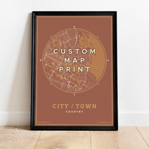 AANGEPASTE vintage poster stadskaart met coördinaten (aangepaste gicléekunstdruk hoge resolutie - gepersonaliseerd cadeau) Ook verkrijgbaar ingelijst