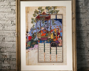 Persian Art: Zal Meets Rudabah In Her Pavilion (Premium Giclée Art Print of Rare Antique Persian Artwork from Shahnameh) available Framed