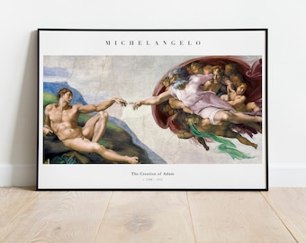 MICHELANGELO - The Creation Of Adam (Sixtijnse kapel) (hoge resolutie gicléekunstdruk / poster met klassiek schilderij) Ook beschikbaar ingelijst