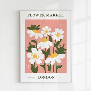 Poster del mercato dei fiori di LONDRA (arte astratta floreale inglese) Stampa Giclée ad alta risoluzione A4 A3 A2, disponibile anche con cornice