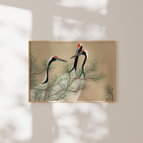 Japanese Art: Cranes From Momoyogusa by Kamisaka Sekka (Premium Giclée Art Print of Ukiyoe Bird Art) Wall Art / Home Decor available Framed