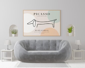 PABLO PICASSO - Dog (Minimalist Exhibition Poster of Line Drawing) A4 A3 A2 - Hi Res Giclée Art Print, also available Framed