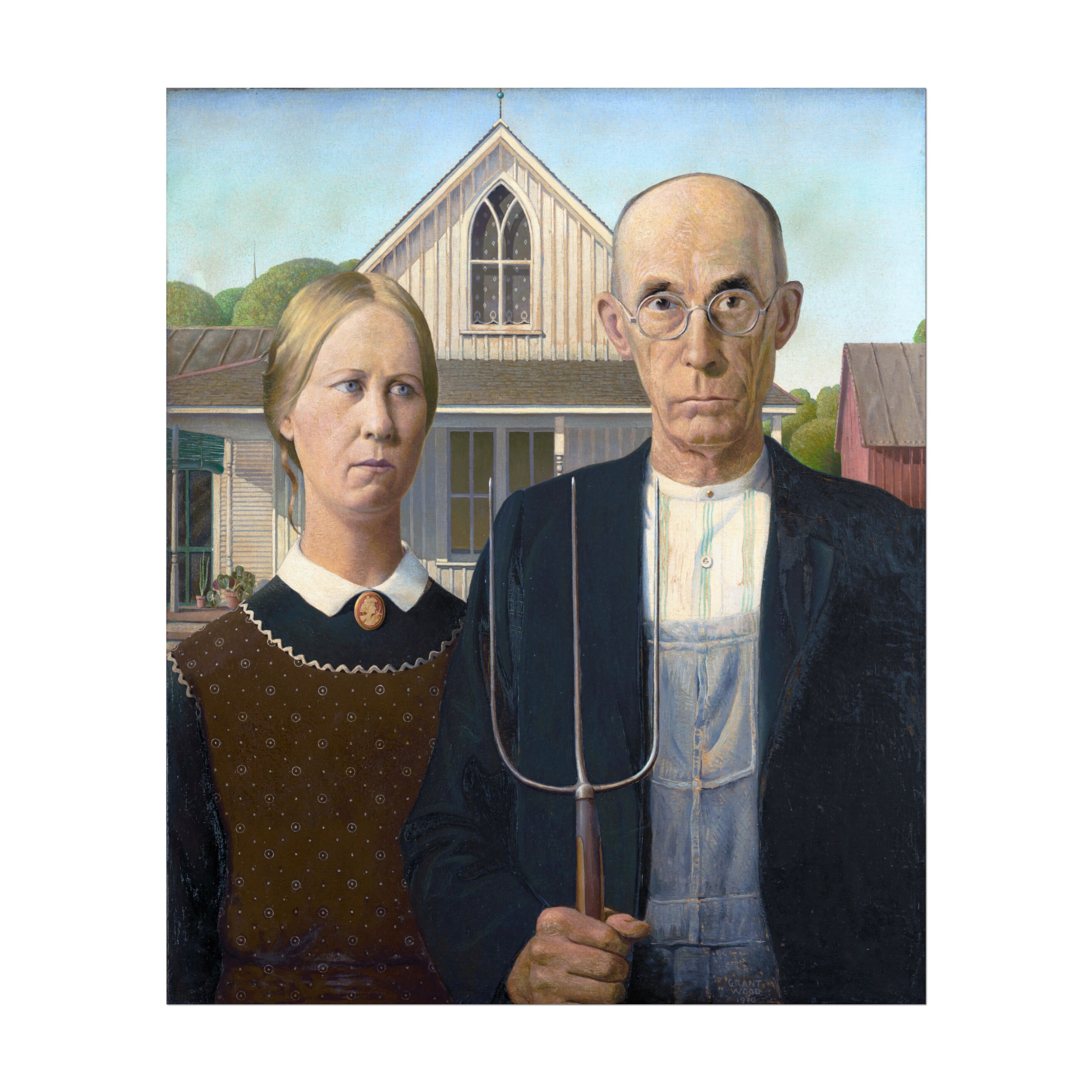 グラント・ウッド作「アメリカン・ゴシック」（有名な古典絵画の高