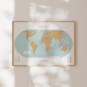 Equal Earth Projection World Map Print | Vintage Style Map Fine Art Print | Geography Wall Art, Framed or Unframed