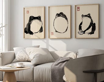 Japanese Art: Set Of 3 Frog Prints by Matsumoto Hoji (Premium Giclée Art Prints of Animal / Toad Art) Wall Art / Home Decor available Framed