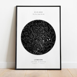 Benutzerdefinierte Sternenkarte Druck (Personalisierter Giclée Kunstdruck Geschenk mit Nachricht, Ort & Koordinaten) Wandkunst / Wohnkultur, auch gerahmt erhältlich
