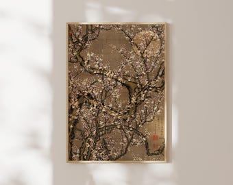 Japanese Art: White Plum Blossoms & Moon by Ito Jakuchu (Premium Giclée Art Print of Woodblock Art) Wall Art / Home Decor available Framed