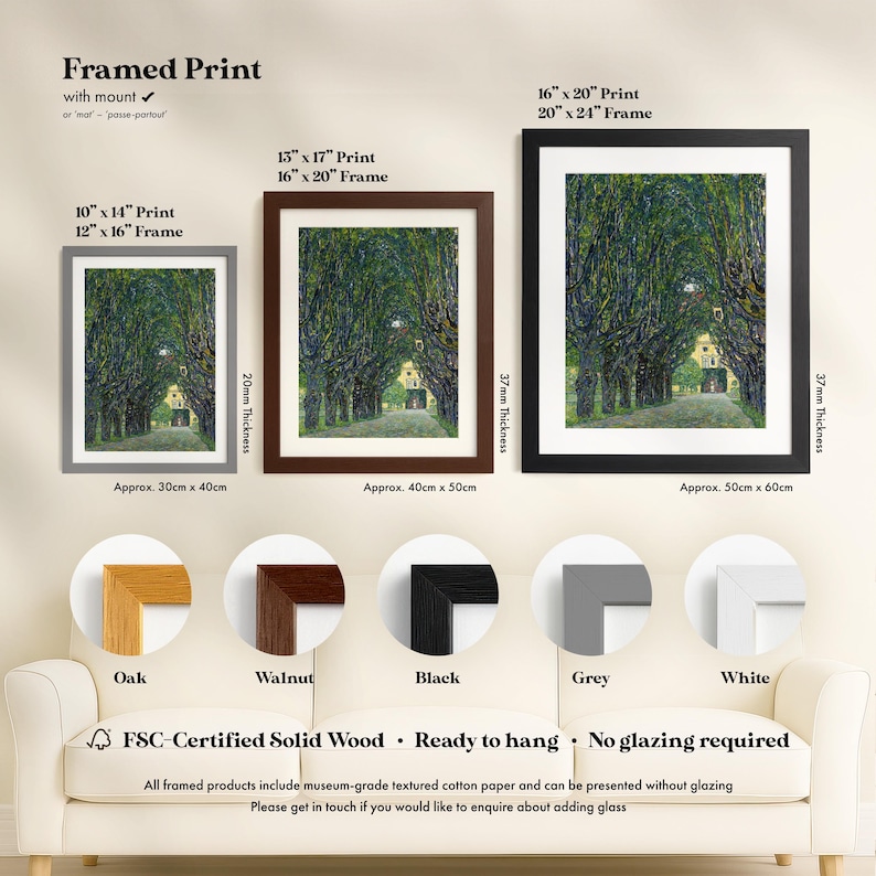 Gustav Klimt 'Avenida a Schloss Kammer' Impresión / Art Nouveau Giclée Cartel de impresión de bellas artes / Arte de pared de paisaje, enmarcado o sin enmarcar imagen 6