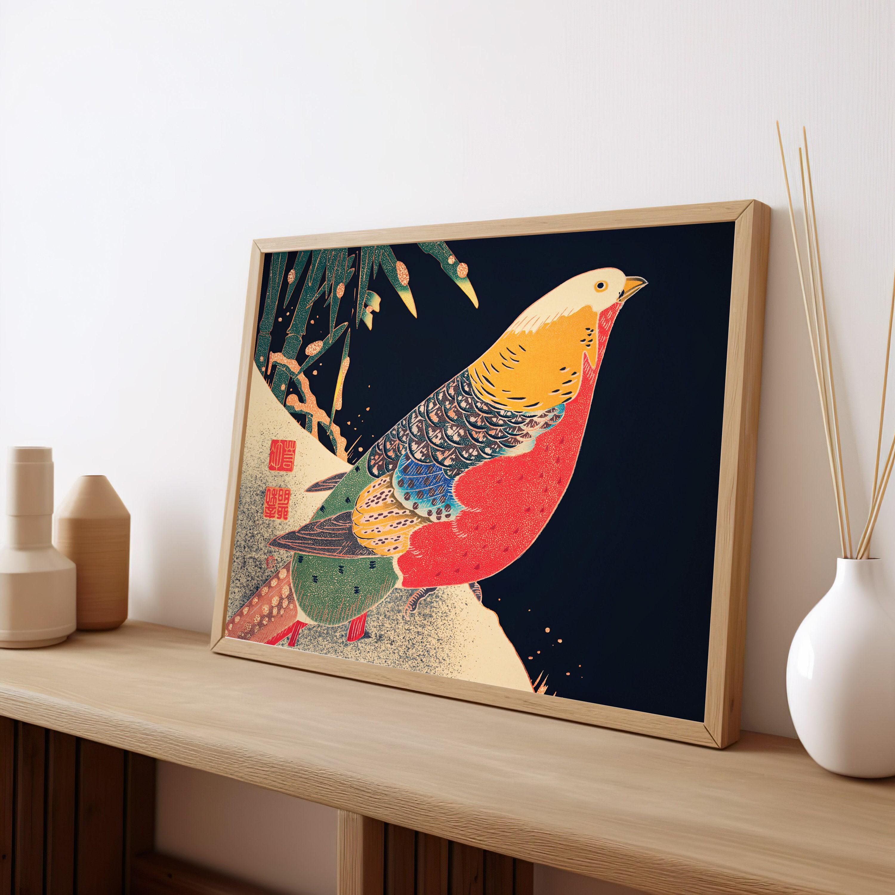 抽象水彩画 多色　画用紙　四つ切り「チキンジョージ」 日本美術：伊藤若冲作「雪中金鶏図」（日本の鳥のプレミアムジクレー