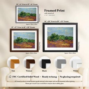 The image is a framed print of a landscape painting, featuring various sizes and frames for display.