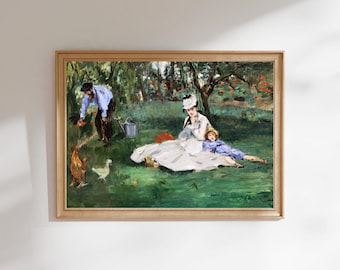 Lámina de Edouard Manet «La familia Monet en su jardín» / Retrato familiar de Claude Monet / Lámina de arte francés para pared, enmarcada o sin enmarcar