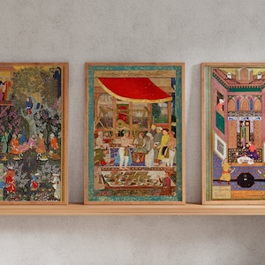 Set of 3 - Traditional Persian / Mughal Miniature Art featuring People - A4 A3 A2 Rare Hi-Res Giclée Prints, also available Framed