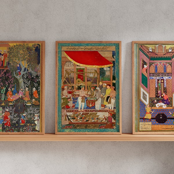 Set of 3 - Traditional Persian / Mughal Miniature Art featuring People - A4 A3 A2 Rare Hi-Res Giclée Prints, also available Framed