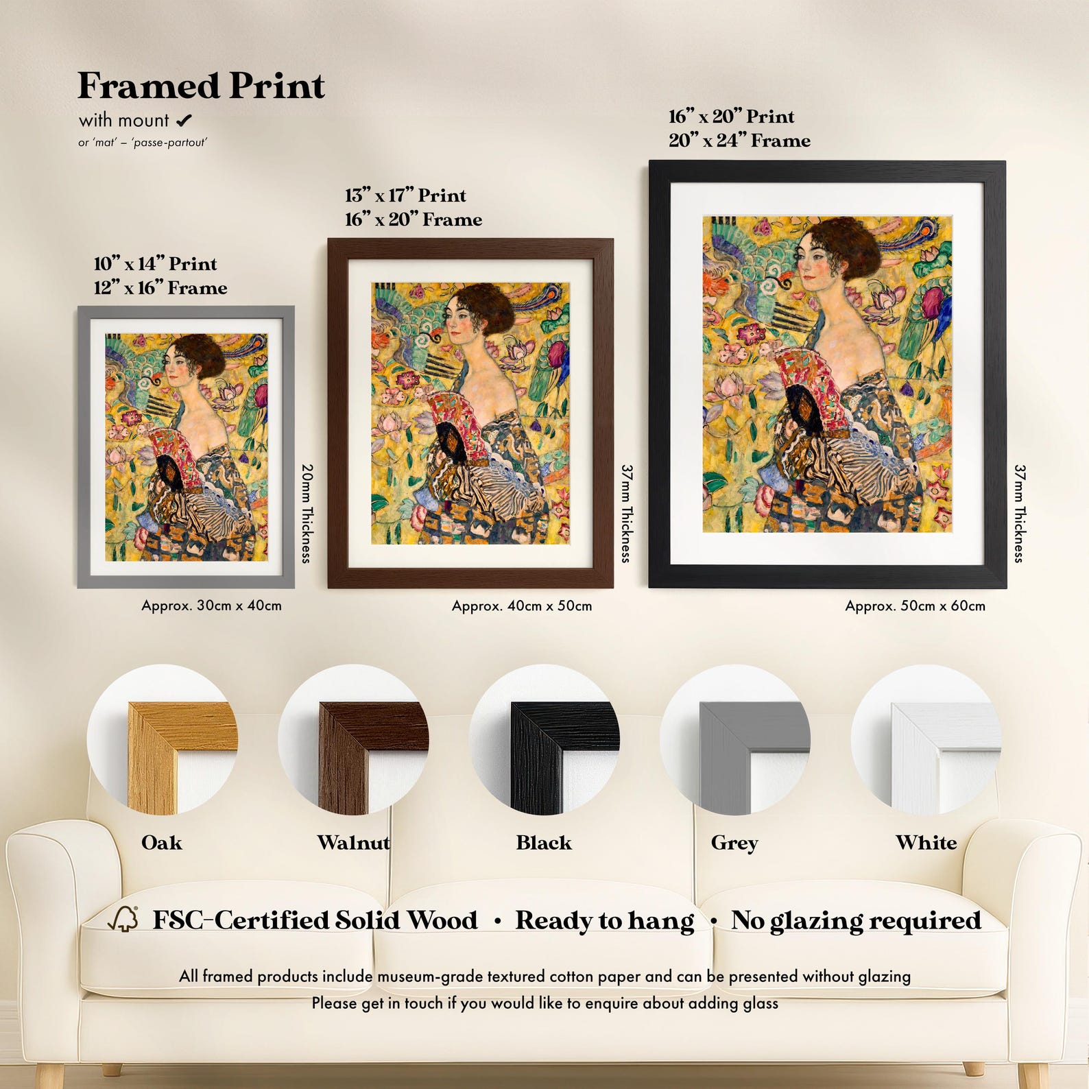 Gustav Klimt 'lady With Fan' Print | Art Nouveau Giclée Fine Art Print ...