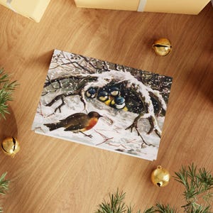 Cartão de Natal personalizado: Pássaros na neve (cartão de felicitações de luxo com mensagem personalizada opcional)
