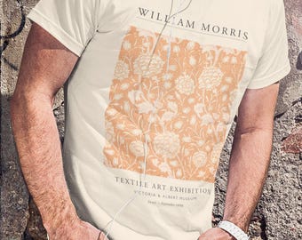 WILLIAM MORRIS - Wild Tulip - T-Shirt made from 100% Organic Cotton, featuring Textile Art Exhibition Design - White / Vintage Beige