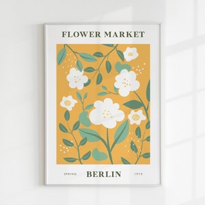 BERLIN Flower Market Poster (Germany Floral Abstract Art) A4 A3 A2 Hi-Res Giclée Print, also available Framed