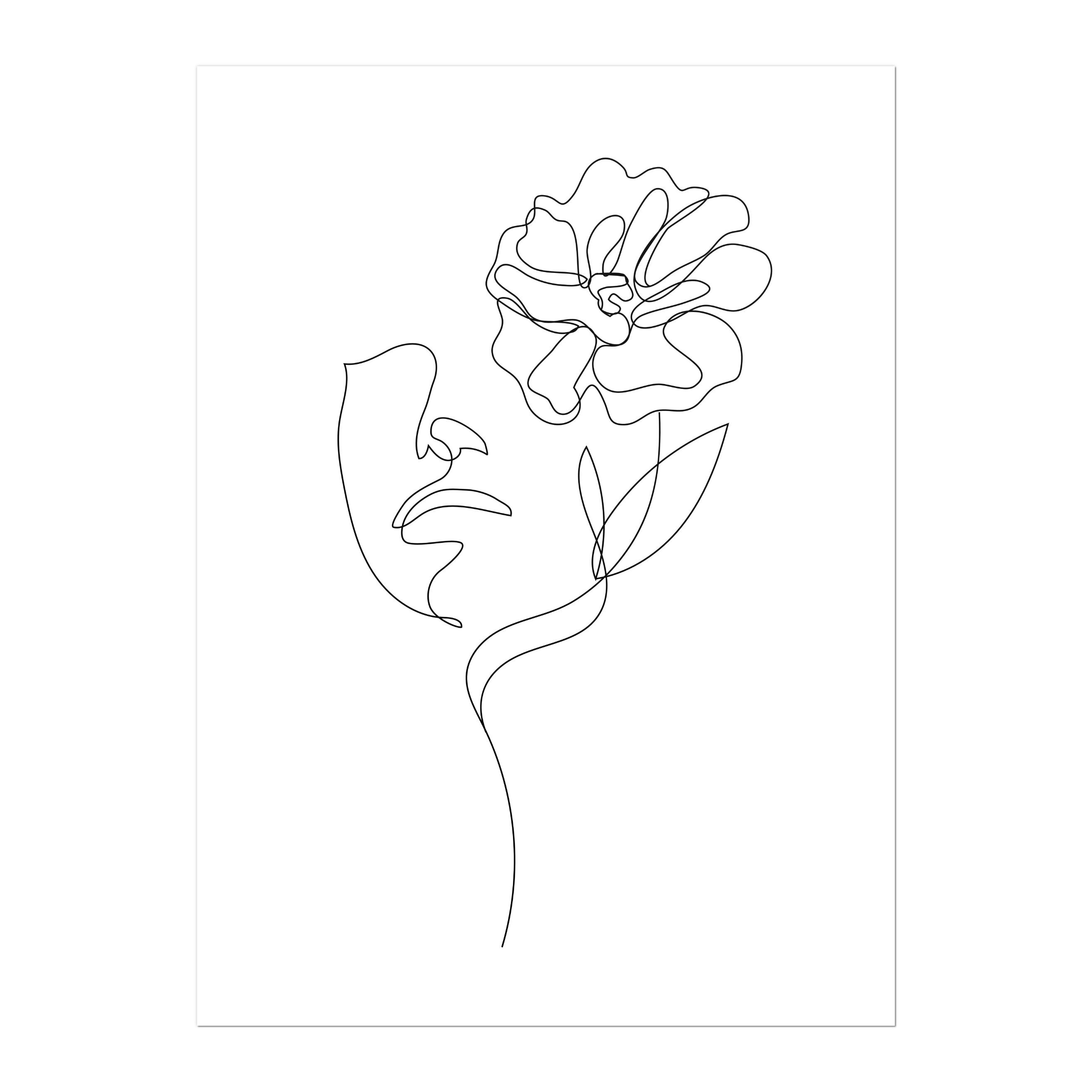 Woman & Flower Line Art Print 01 (contemporary / Minimalist Picasso ...