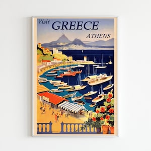 GRECIA - Visita Atenas (póster de turismo de estilo vintage) Impresión artística Giclée de alta resolución, también disponible enmarcada
