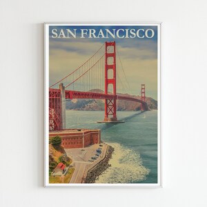 USA - Visit San Francisco (Vintage Style Travel Tourism Poster) Hi-Res Giclée Art Print, also available Framed
