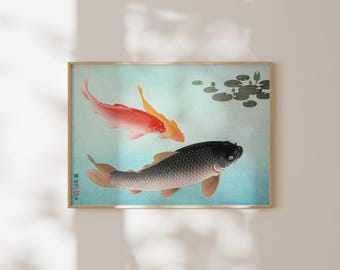 日本美術：小原古邨作「波立つ海に浮かぶ5羽のカモメ」（鳥の絵の