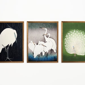 Arte japonés: Conjunto de 3 impresiones de aves de Ohara Koson (impresiones artísticas giclée premium de arte animal japonés). Arte de pared/decoración del hogar disponible enmarcado.