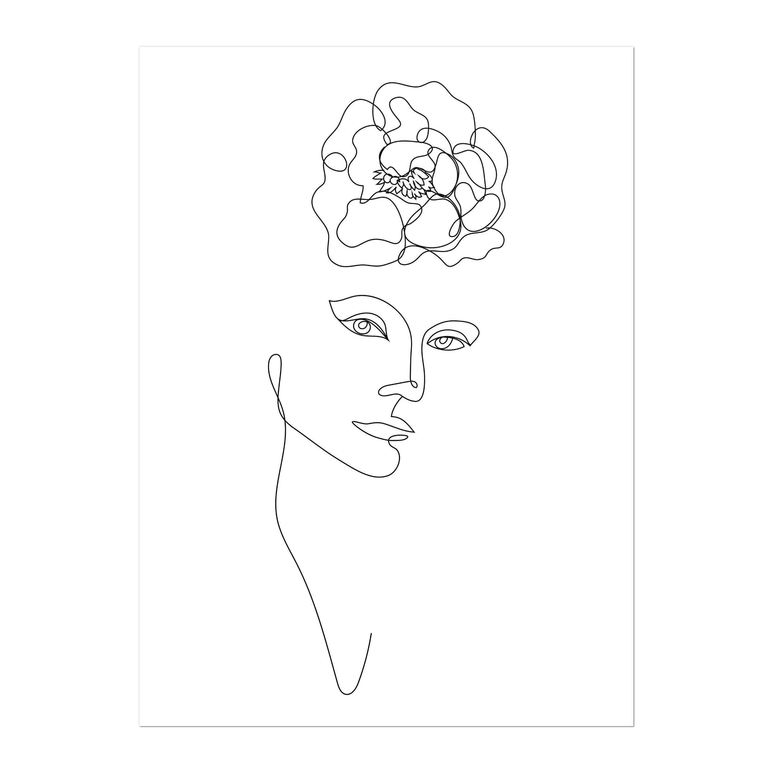 Woman & Flower Line Art Print 02 (contemporary / Minimalist Picasso ...