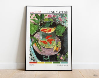 Affiche Henri Matisse : poisson rouge - Palette de couleurs (impression giclée d'art premium représentant une peinture de la nature moderne) Art mural / Décoration d'intérieur disponible Encadré