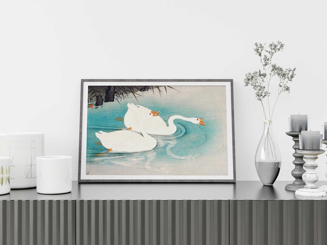 OHARA KOSON Geese Amid Reeds traditional Japanese Ukiyo-e Woodblock Art ...