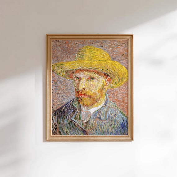 Vincent Van Gogh Print: Self-Portrait With A Straw Hat (Premium Giclée Art Print of Classic Painting) Wall Art / Home Decor available Framed