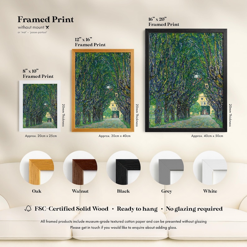 Gustav Klimt 'Avenida a Schloss Kammer' Impresión / Art Nouveau Giclée Cartel de impresión de bellas artes / Arte de pared de paisaje, enmarcado o sin enmarcar imagen 5