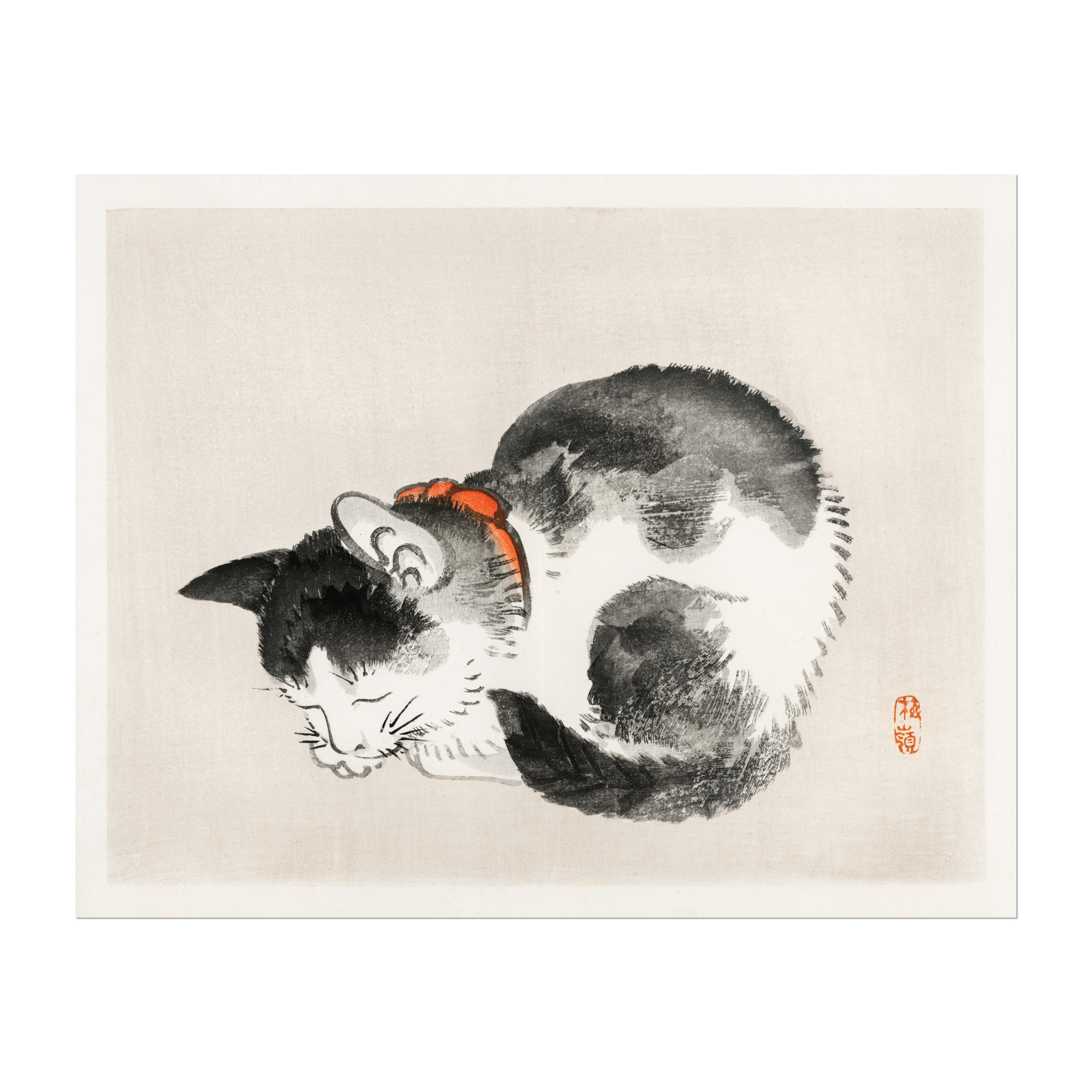 日本美術：眠り猫（プレミアムジクレー版画、かわいい動物の子猫の