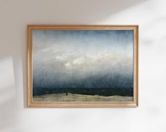 Lámina «Monje junto al mar» de Caspar David Friedrich / Lámina de arte de paisaje costero / Arte mural de cielo azul, con o sin marco