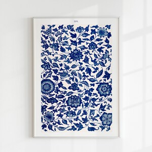 Owen Jones Print: Chinese Ornament XXVI (Giclée Art Print of Blue Flower Pattern Art) Floral Wall Art / Home Decor available Framed