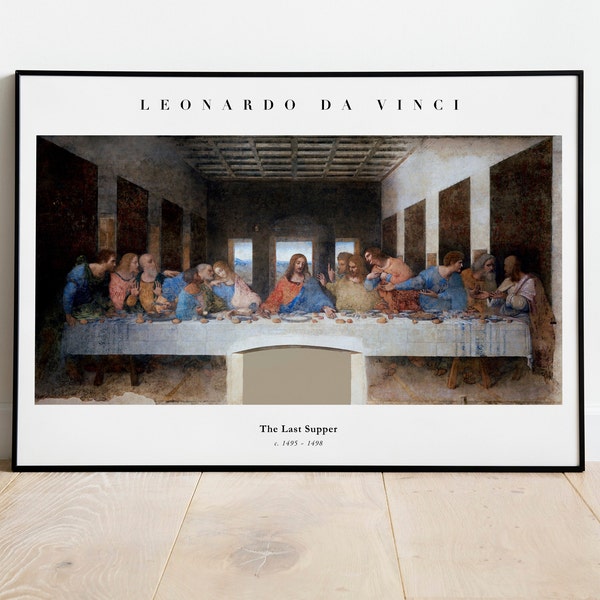 Leonardo Da Vinci Poster: Het laatste avondmaal (Premium Giclée Art Print van Italiaanse renaissanceschilderkunst) Muurkunst / woondecoratie beschikbaar Ingelijst