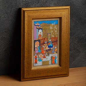 Arte Persa: Entretenimento em um Jardim (Impressão artística giclée premium de rara arte persa antiga em miniatura do Divã de Hafiz) disponível emoldurada