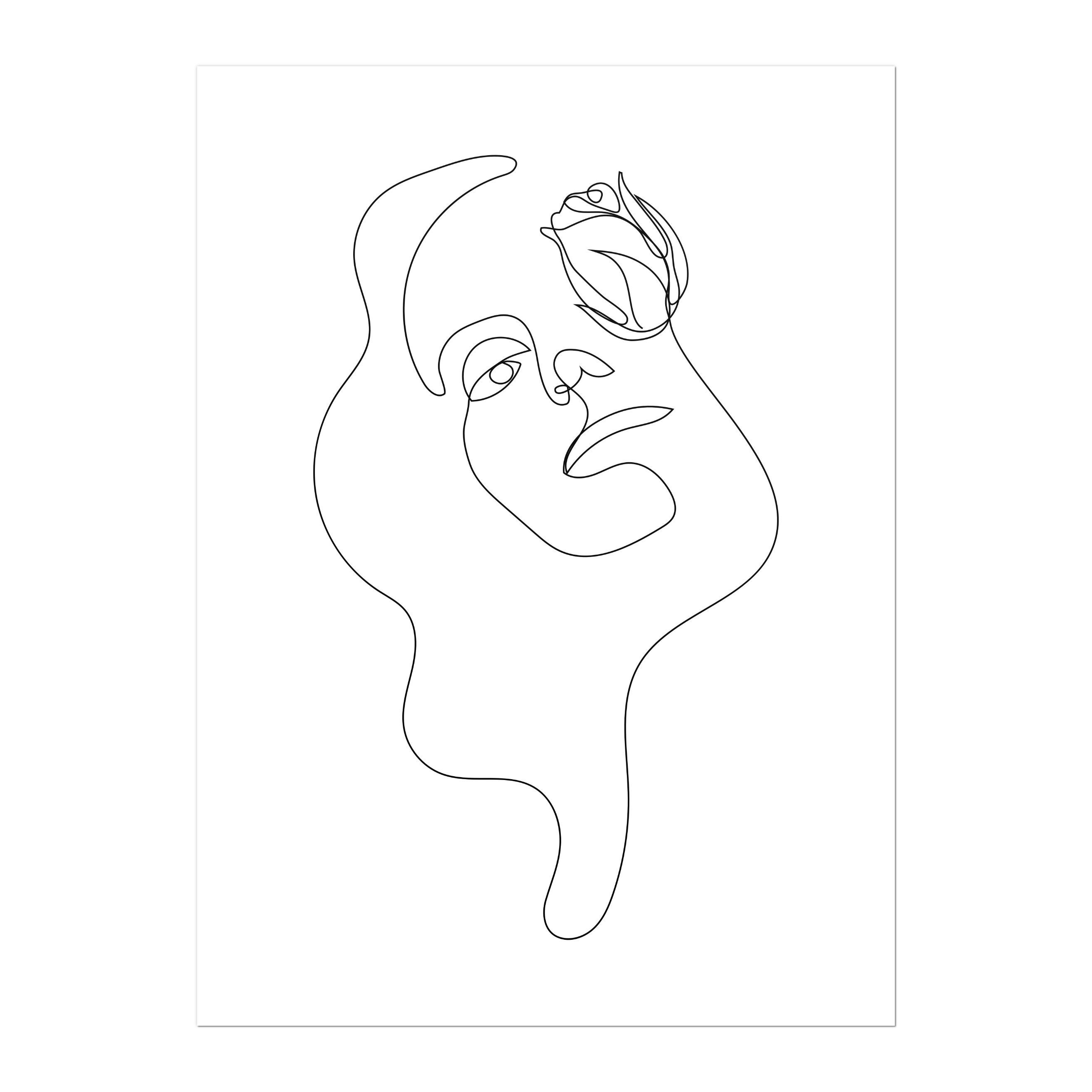Woman & Flower Line Art Print 03 (contemporary / Minimalist Picasso ...