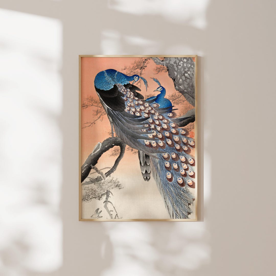Japanese Art: Two Peacocks on Tree Branch by Ohara Koson (premium ...