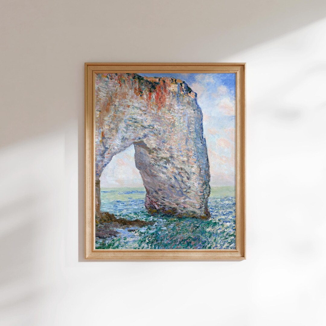 クロード・モネのプリント：エトルタ近郊のマンネポルト（青い絵画の