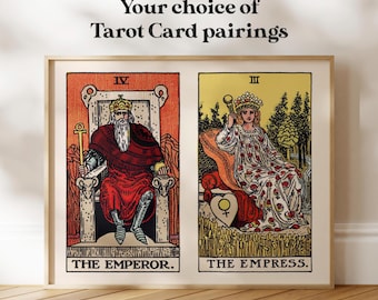 Custom Tarot Card Pair Print | Personalised Giclée Fine Art Print of Vintage Tarot Cards | Spiritual Wall Art, Framed or Unframed