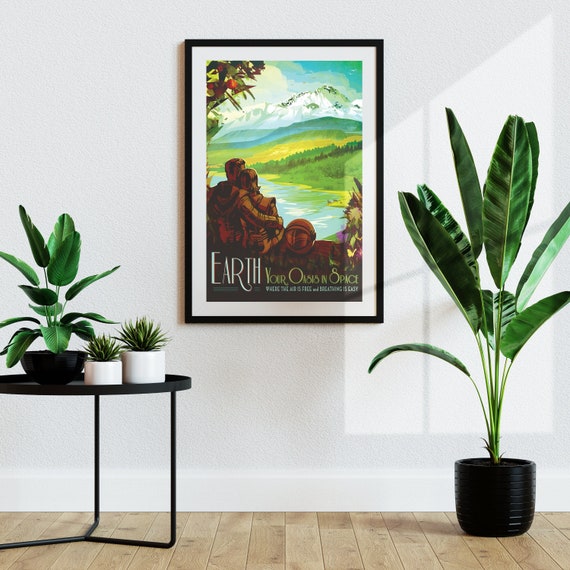 NASA Visions Of The Future - Earth (Vintage Space Travel Tourism Poster) Hi-Res Giclée Art Print, also available Framed