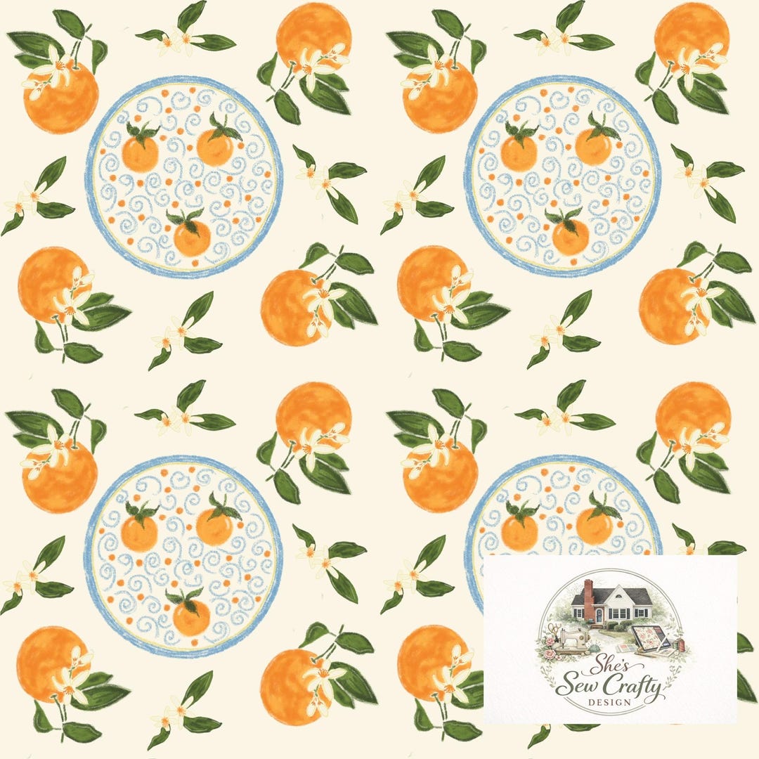 Orange Tile Seamless Pattern PNG | Mediterranean Citrus Pattern ...
