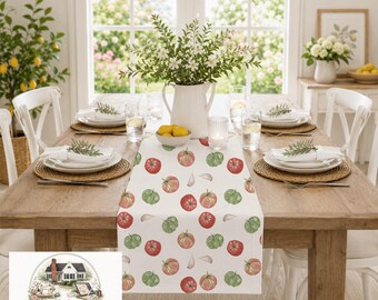 Tovaglia da tavola con pomodori antichi / Tovaglia da tavola rustica / Decorazione da tavola per il raccolto dell'orto / Pomodori ad acquerello / Decorazione da pranzo in stile cottage / Contadini